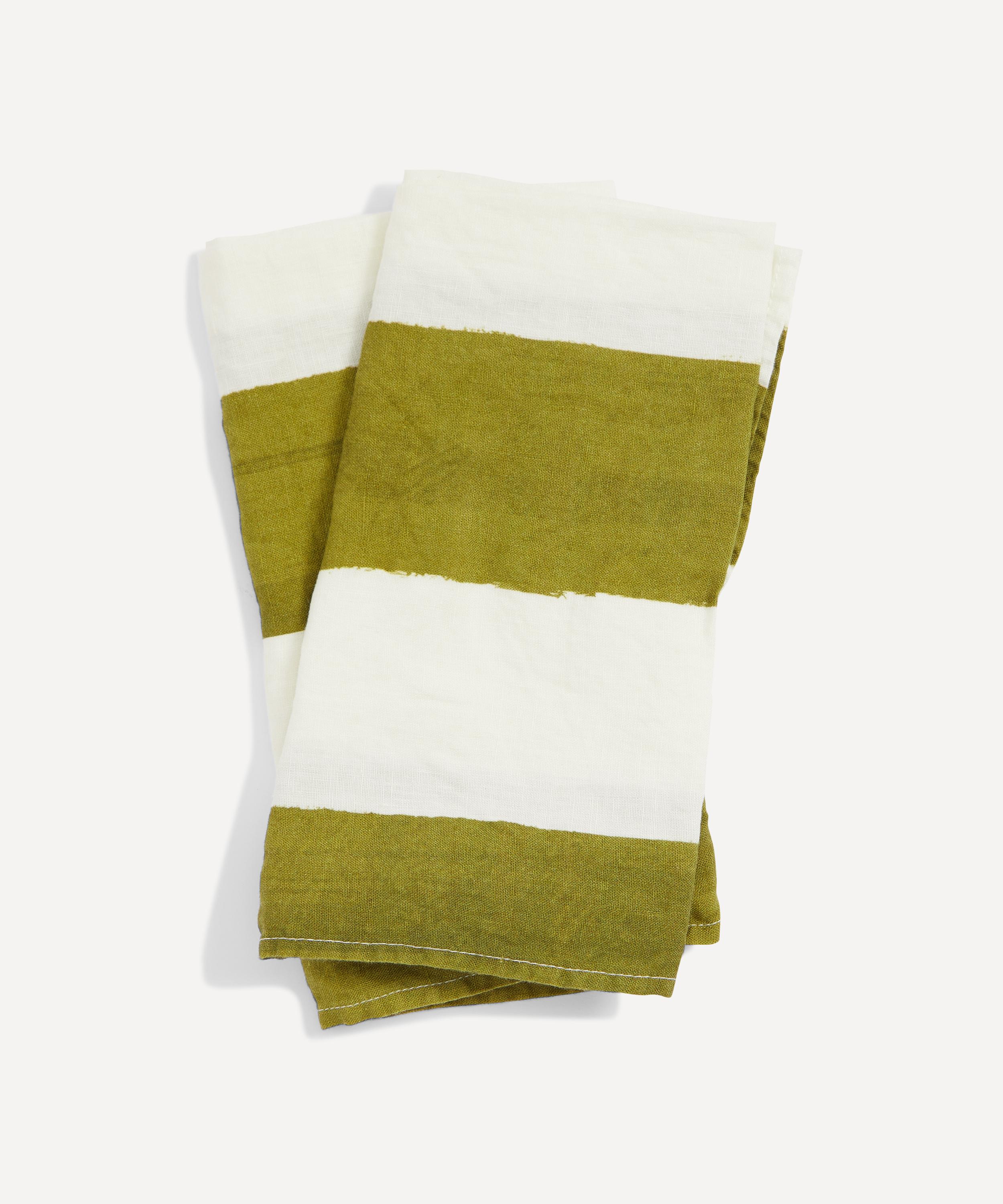 Summerill & Bishop - Avocado Green Stripe 50x50cm Linen Napkins Set of Two image number 0