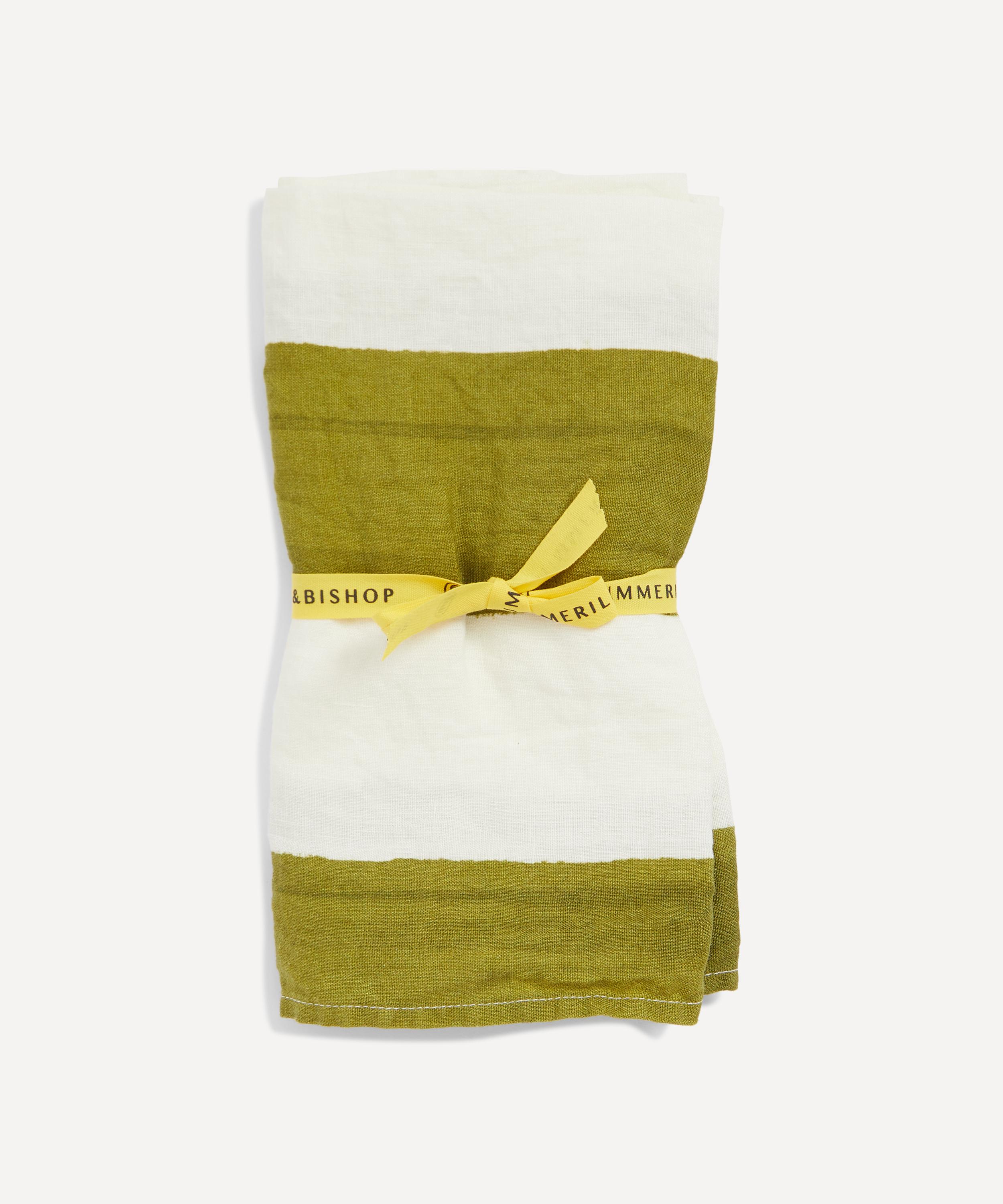 Summerill & Bishop - Avocado Green Stripe 50x50cm Linen Napkins Set of Two image number 3