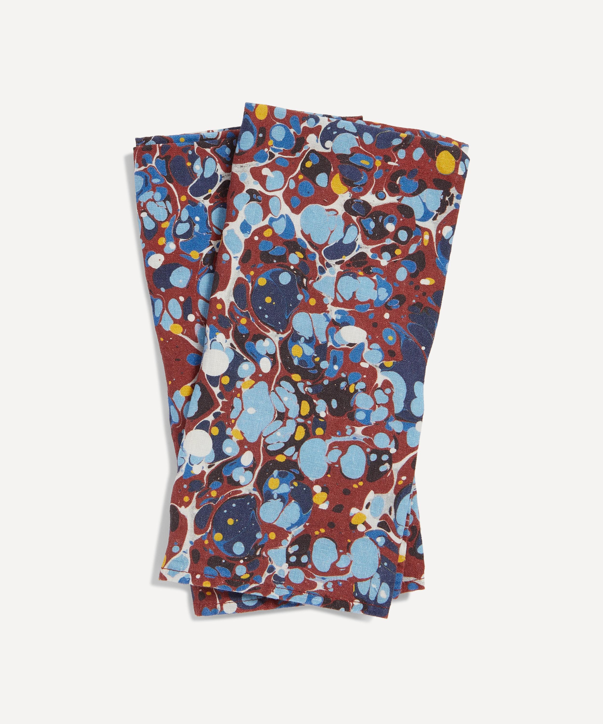 Summerill & Bishop - Blue Marble 50x50cm Linen Napkins Set of Two image number 0