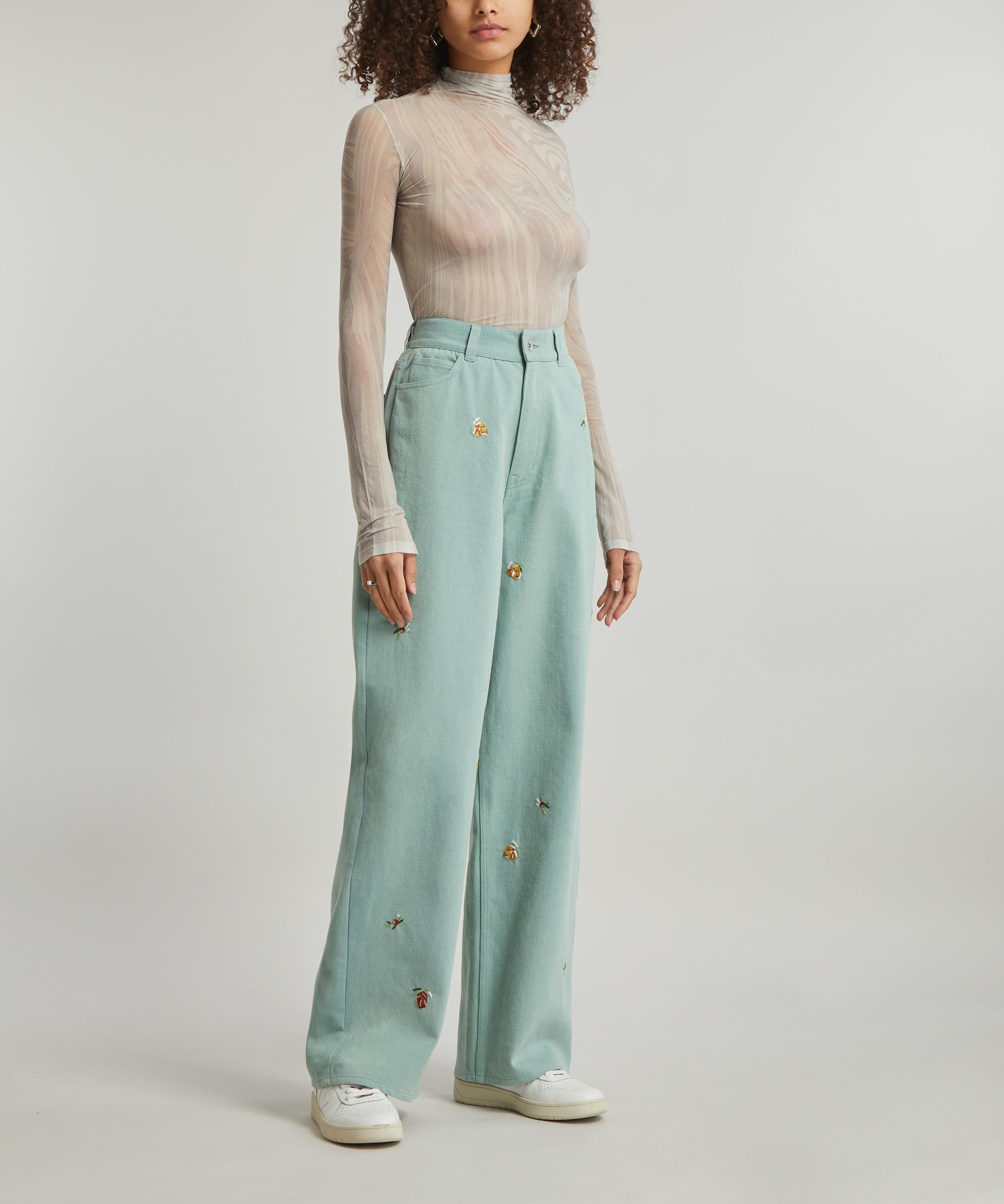 YMC - Papa Indigo Bleached Embroidered Jeans image number 1