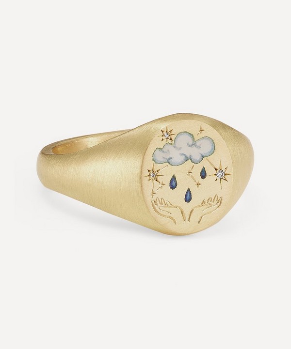 Cece Jewellery - 18ct Gold Star Sign Aquarius Signet Ring image number null