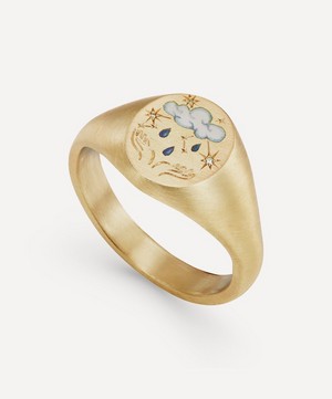 Cece Jewellery - 18ct Gold Star Sign Aquarius Signet Ring image number 2
