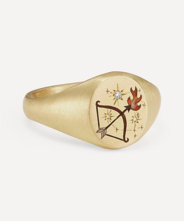 Cece Jewellery - 18ct Gold Star Sign Sagittarius Signet Ring image number null