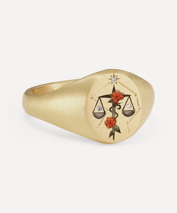 Cece Jewellery - 18ct Gold Star Sign Libra Signet Ring image number null