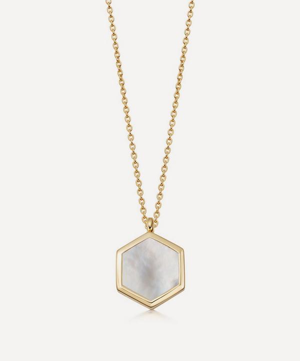 Astley Clarke - 18ct Gold Plated Vermeil Silver Deco Mother of Pearl Slice Locket Necklace image number null