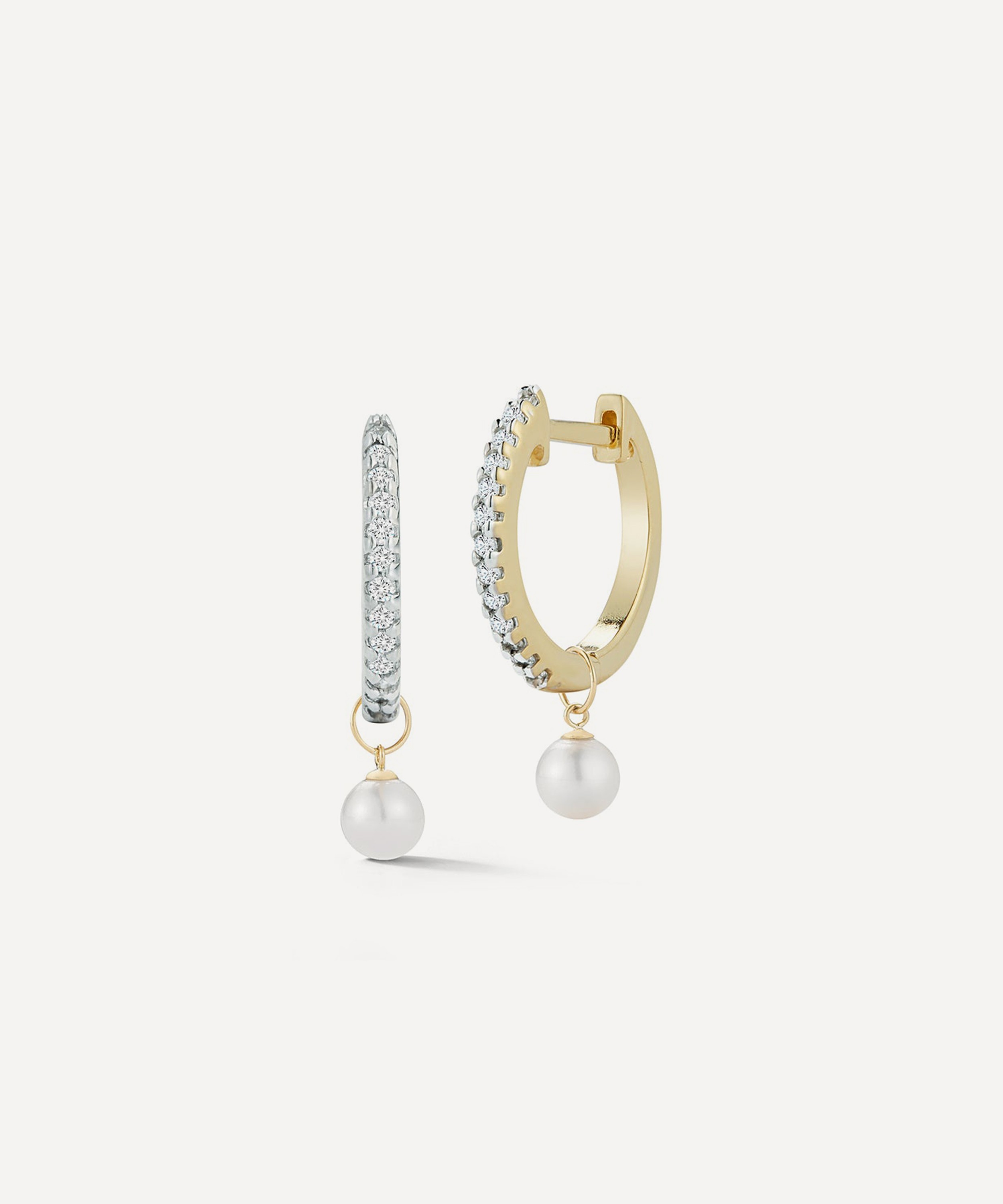 Mateo - 14ct Gold Diamond and Pearl Huggie Hoop Earrings image number 0