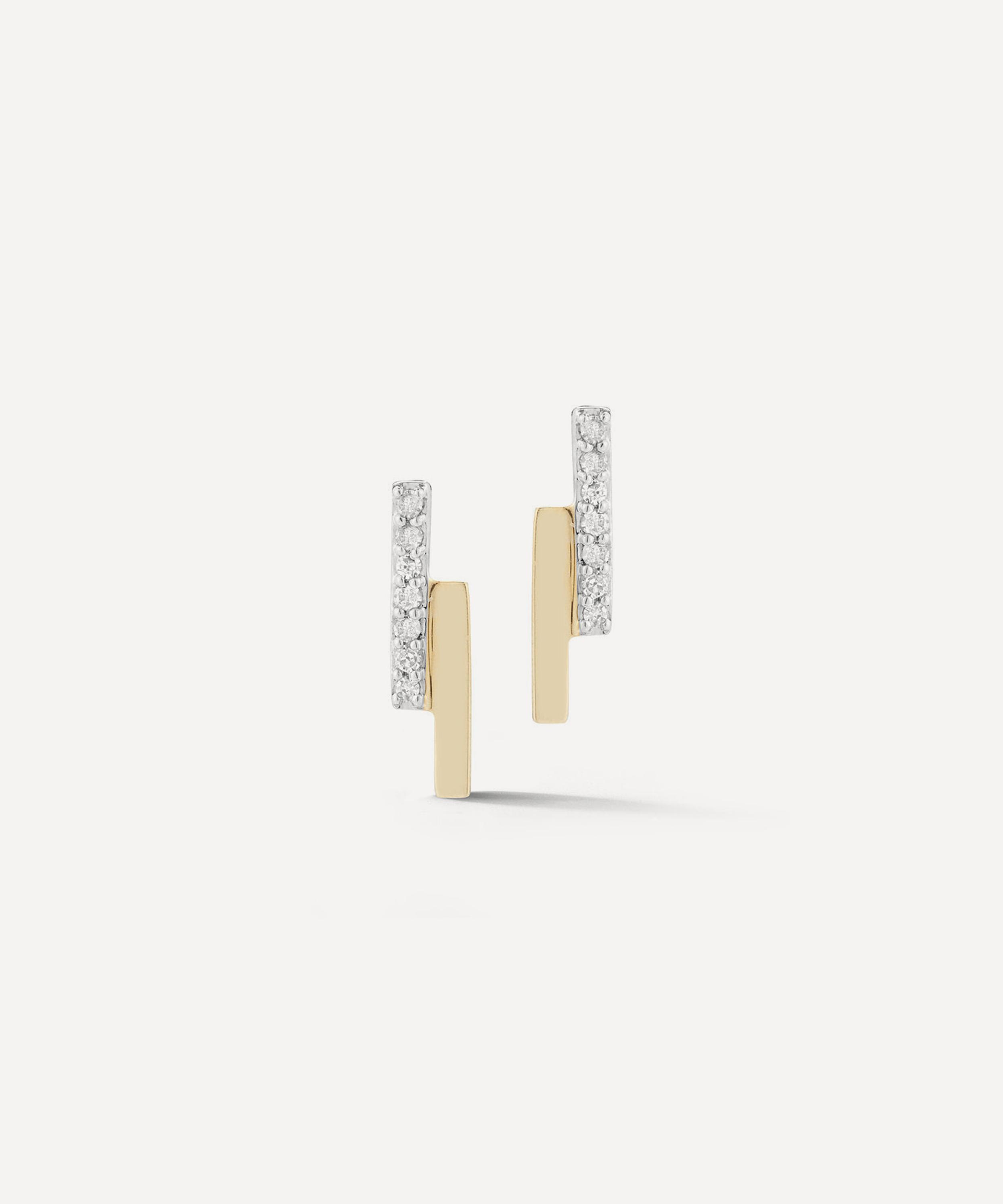 Mateo - 14ct Gold Mini Diamond Bar Bypass Stud Earrings