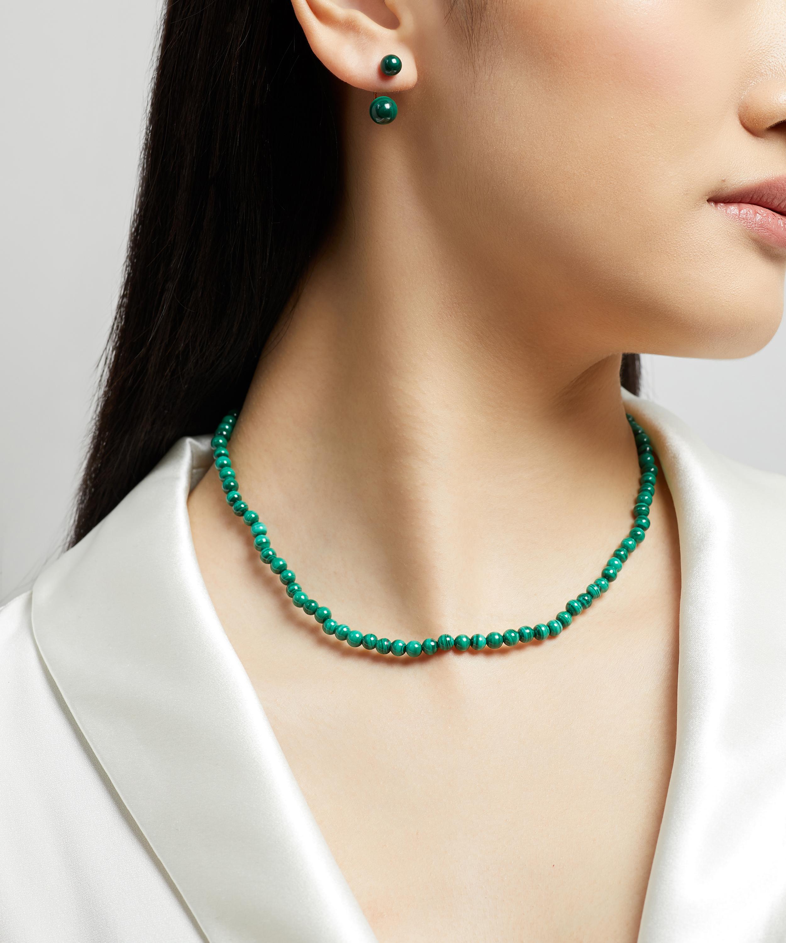 Mateo - 14ct Gold Malachite Ear Jacket Stud Earrings image number 1