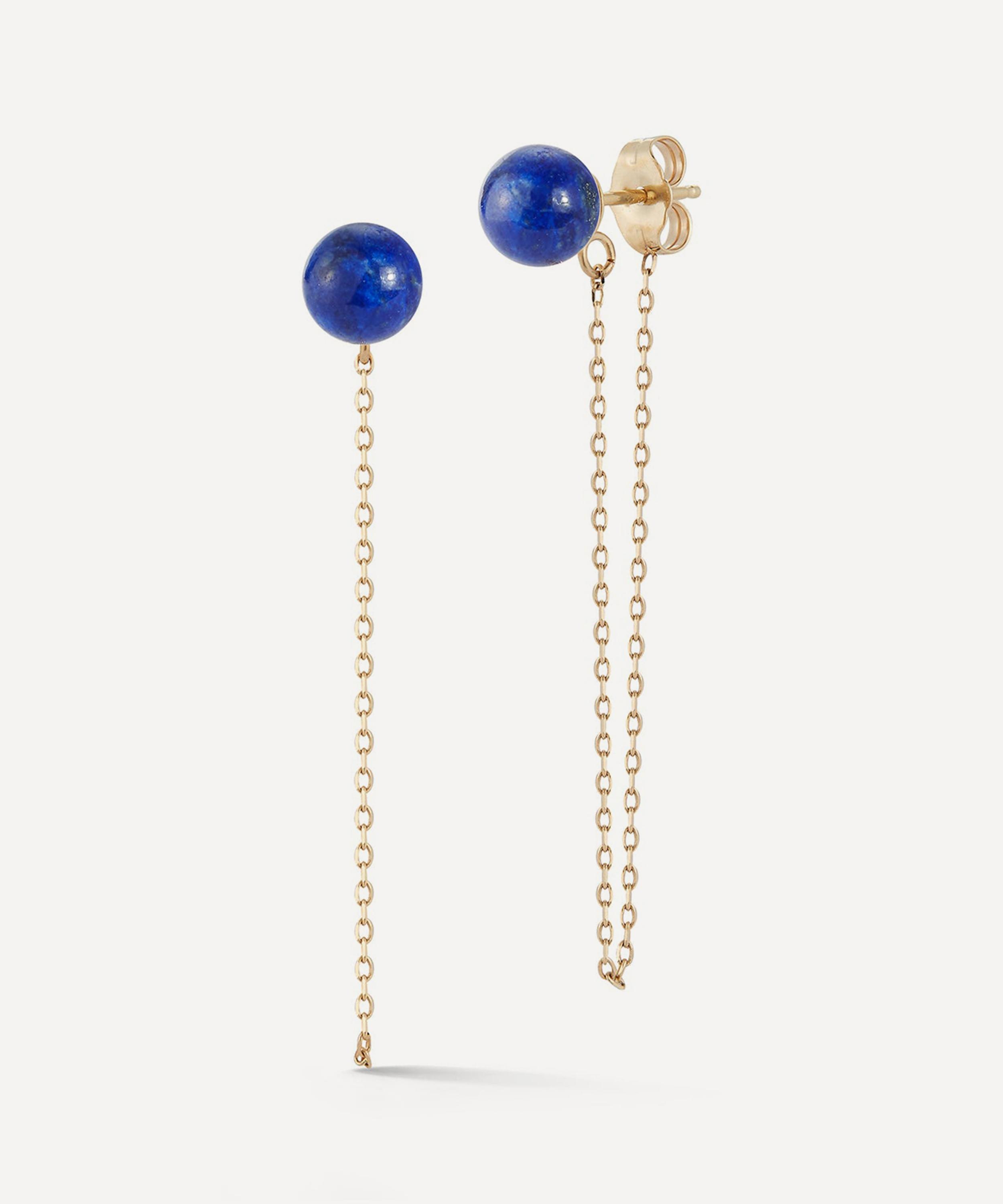 Mateo - 14ct Gold Lapis Lazuli Chain Stud Earrings