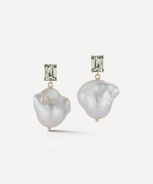Mateo - 14ct Gold Green Amethyst and Baroque Pearl Drop Earrings image number 0