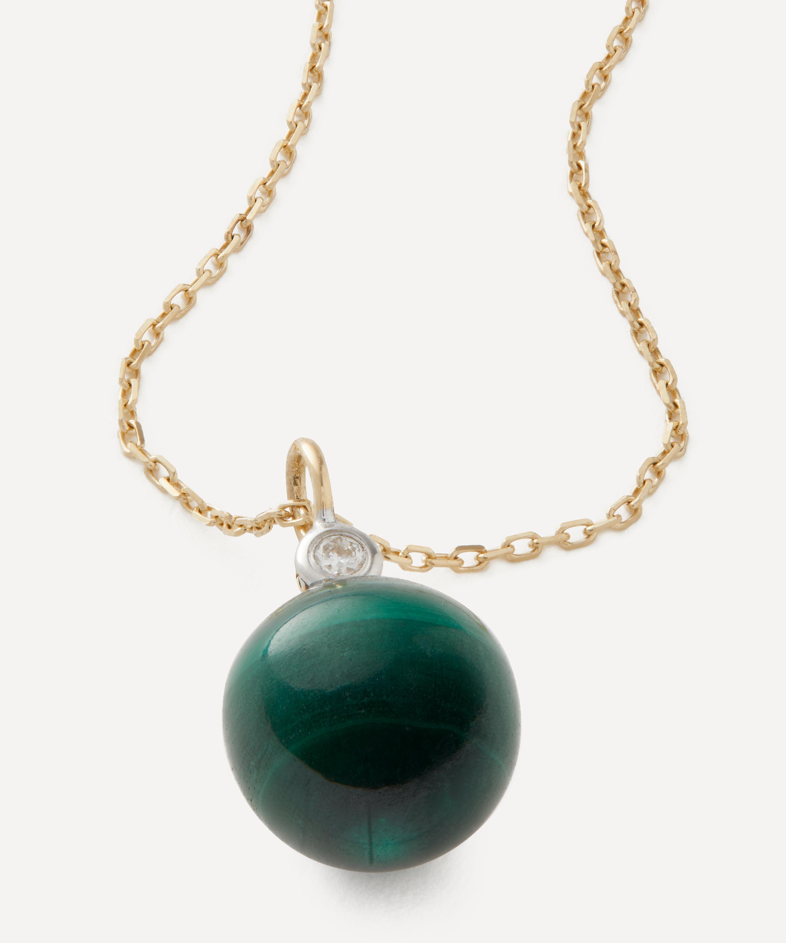 Mateo - 14ct Gold Malachite and Diamond Dot Pendant Necklace image number 
