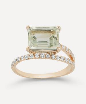 14ct Gold Point of Focus Green Amethyst Band Ring