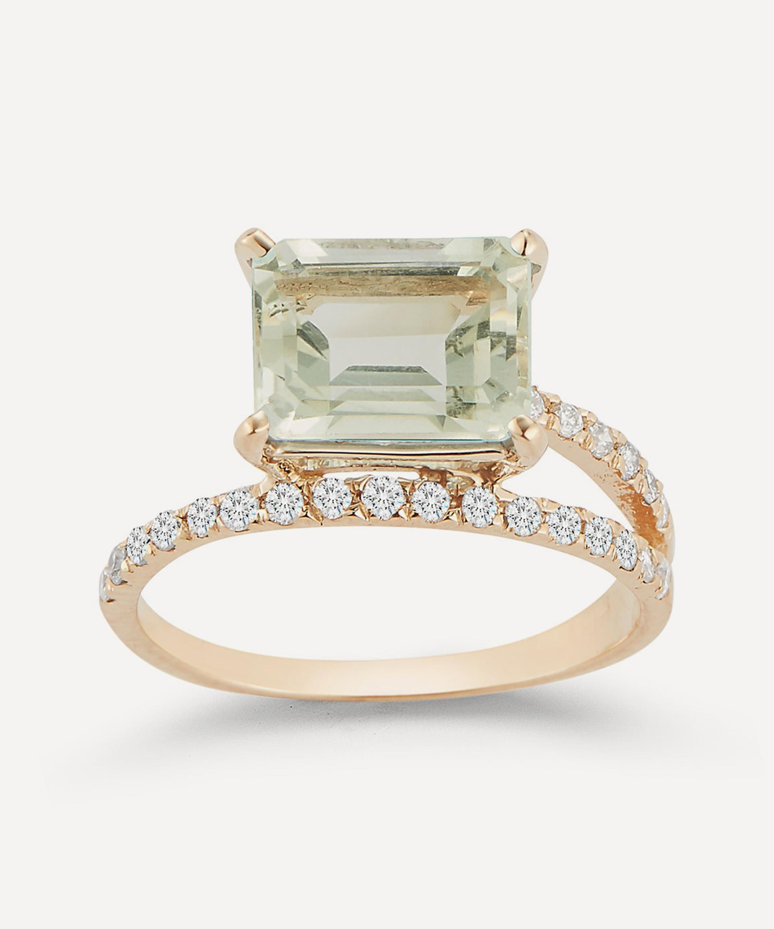 Mateo - 14ct Gold Point of Focus Green Amethyst Band Ring