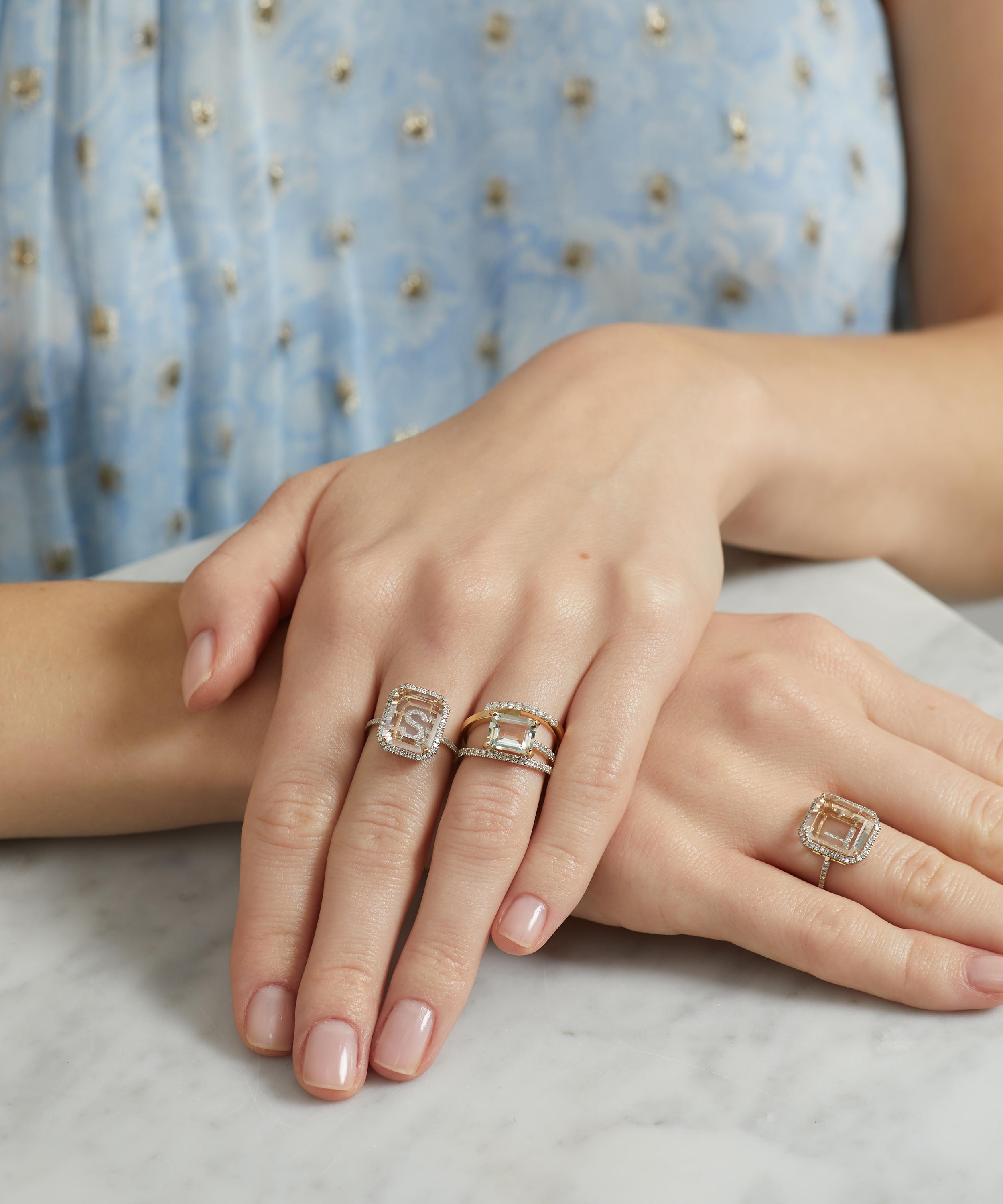 Mateo - 14ct Gold Point of Focus Green Amethyst Band Ring image number 