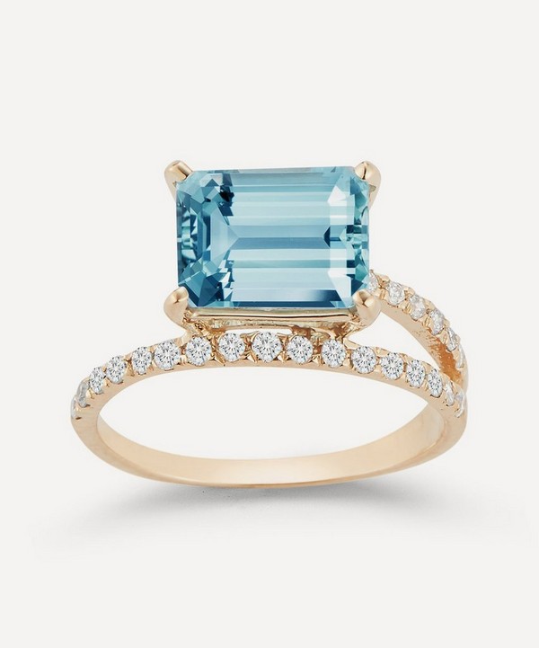 Mateo - 14ct Gold Point of Focus Blue Topaz Band Ring image number null