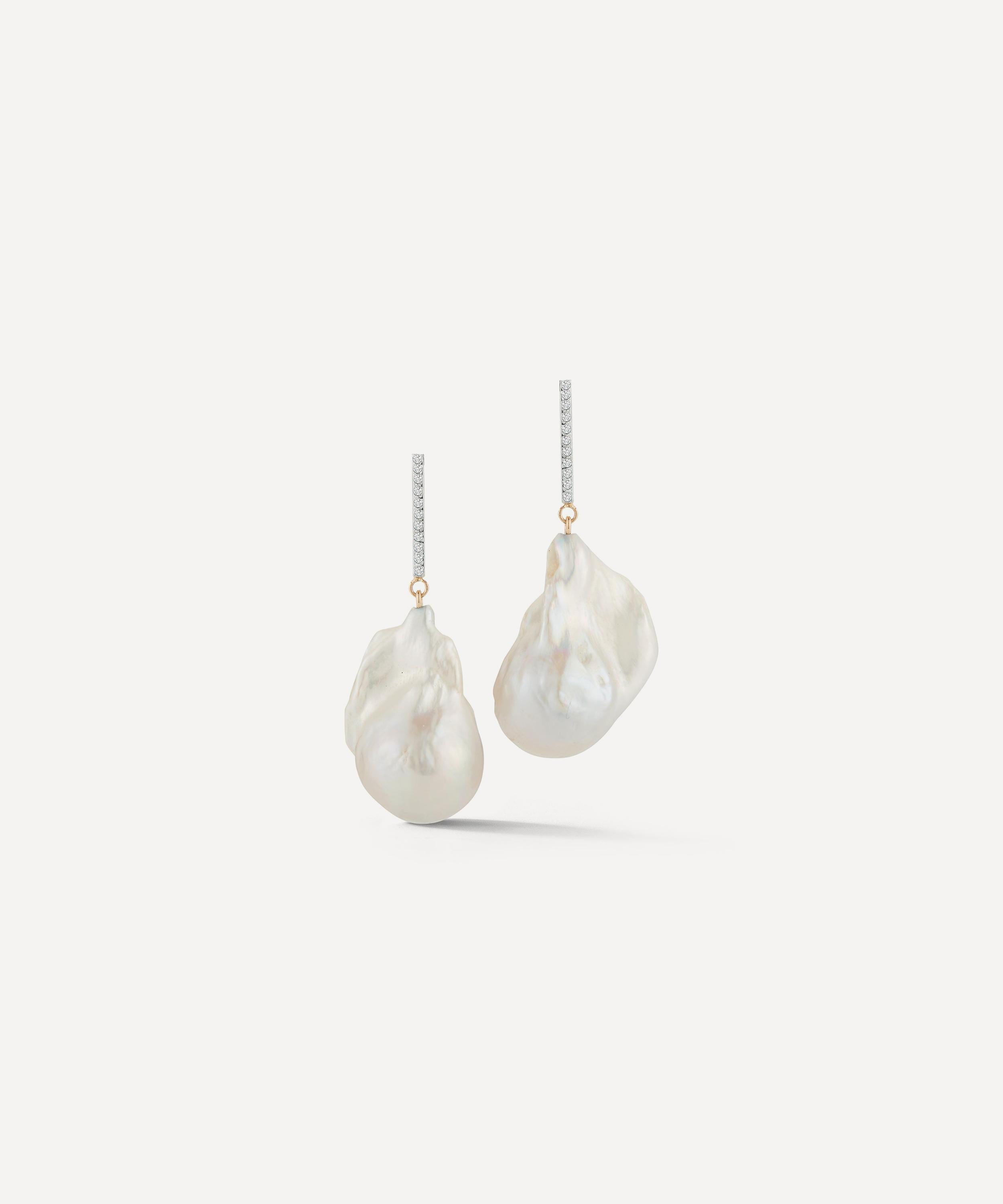 Mateo - 14ct Gold One-Of-A-Kind Baroque Pearl and Diamond Drop Earrings image number 0