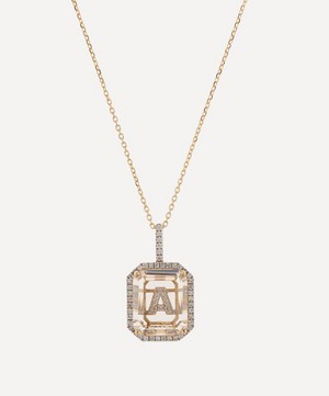 Mateo - 14ct Gold Diamond Frame Crystal Quartz Secret Diamond A Initial Pendant Necklace image number 0