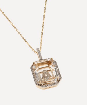 Mateo - 14ct Gold Diamond Frame Crystal Quartz Secret Diamond A Initial Pendant Necklace image number 3