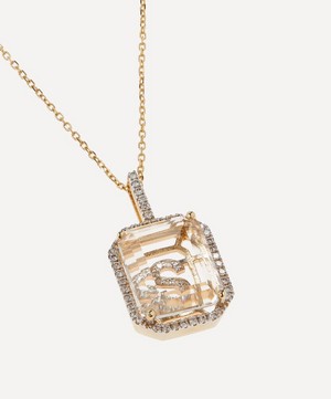 Mateo - 14ct Gold Diamond Frame Crystal Quartz Secret Diamond S Initial Pendant Necklace image number 3