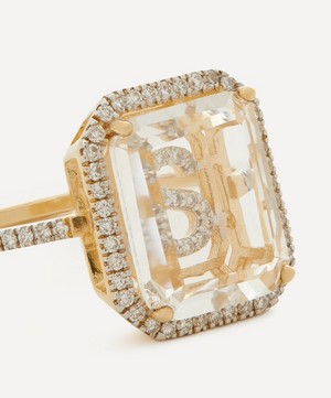 Mateo - 14ct Gold Diamond Frame Crystal Quartz Secret Diamond S Initial Ring image number 3