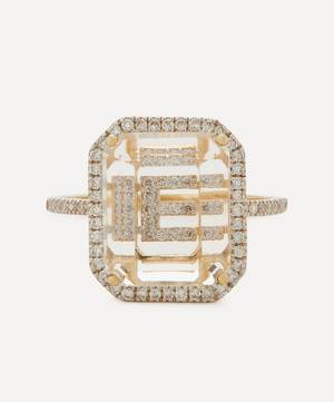 14ct Gold Diamond Frame Crystal Quartz Secret Diamond E Initial Ring