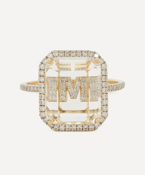 Mateo - 14ct Gold Diamond Frame Crystal Quartz Secret Diamond M Initial Ring image number 0