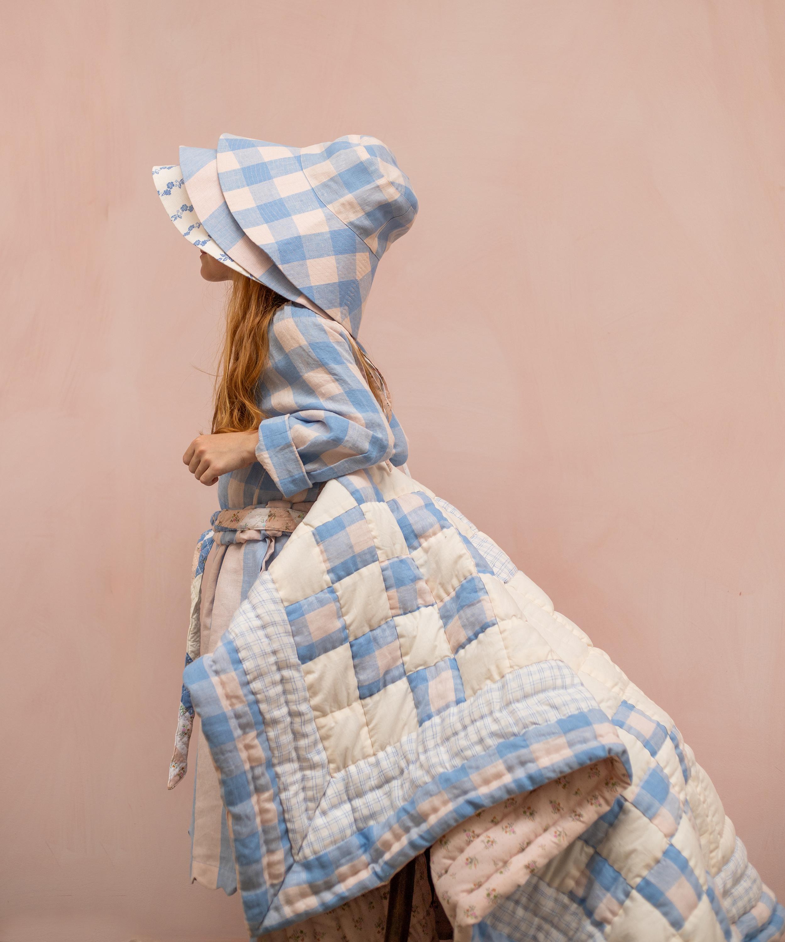 Projektityyny - Ruiskaunokki Cornflower Blue Gingham Patchwork Quilt image number 1
