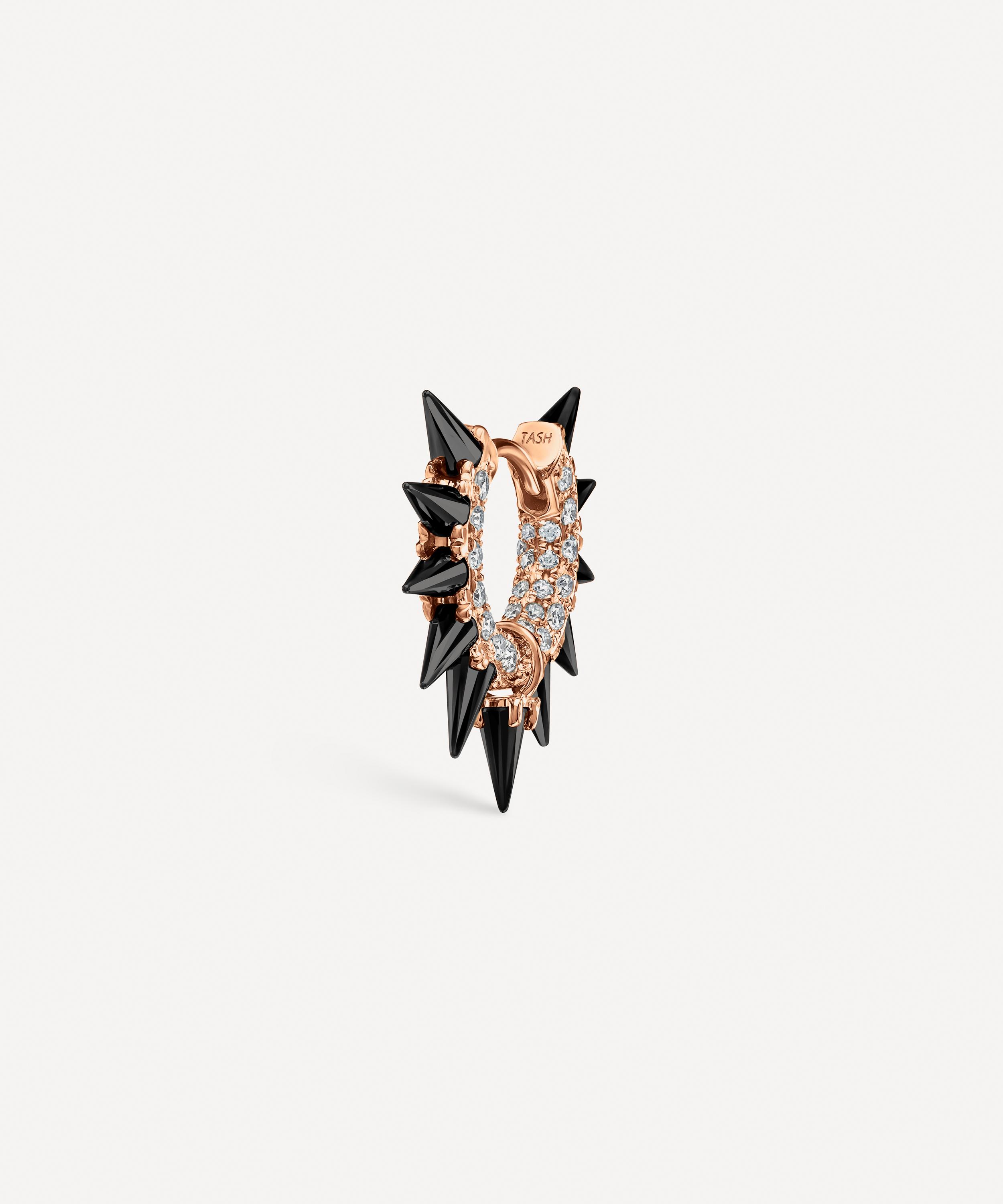 Maria Tash - 18ct 6.5mm Black Moissanite Mohawk and Diamond Pave Hoop Earring image number 0