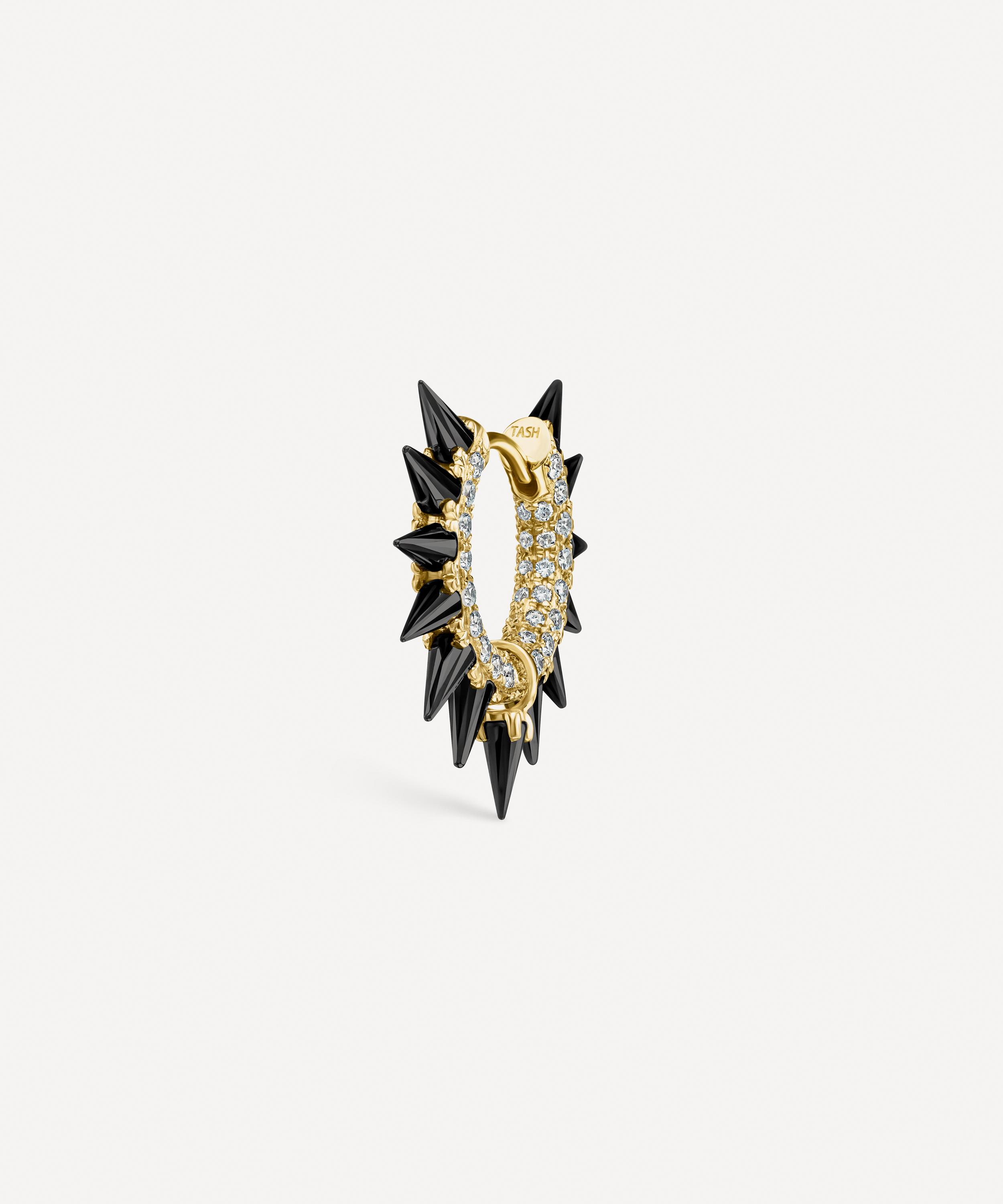 Maria Tash - 18ct 8mm Black Moissanite Mohawk and Diamond Pave Hoop Earring image number 0