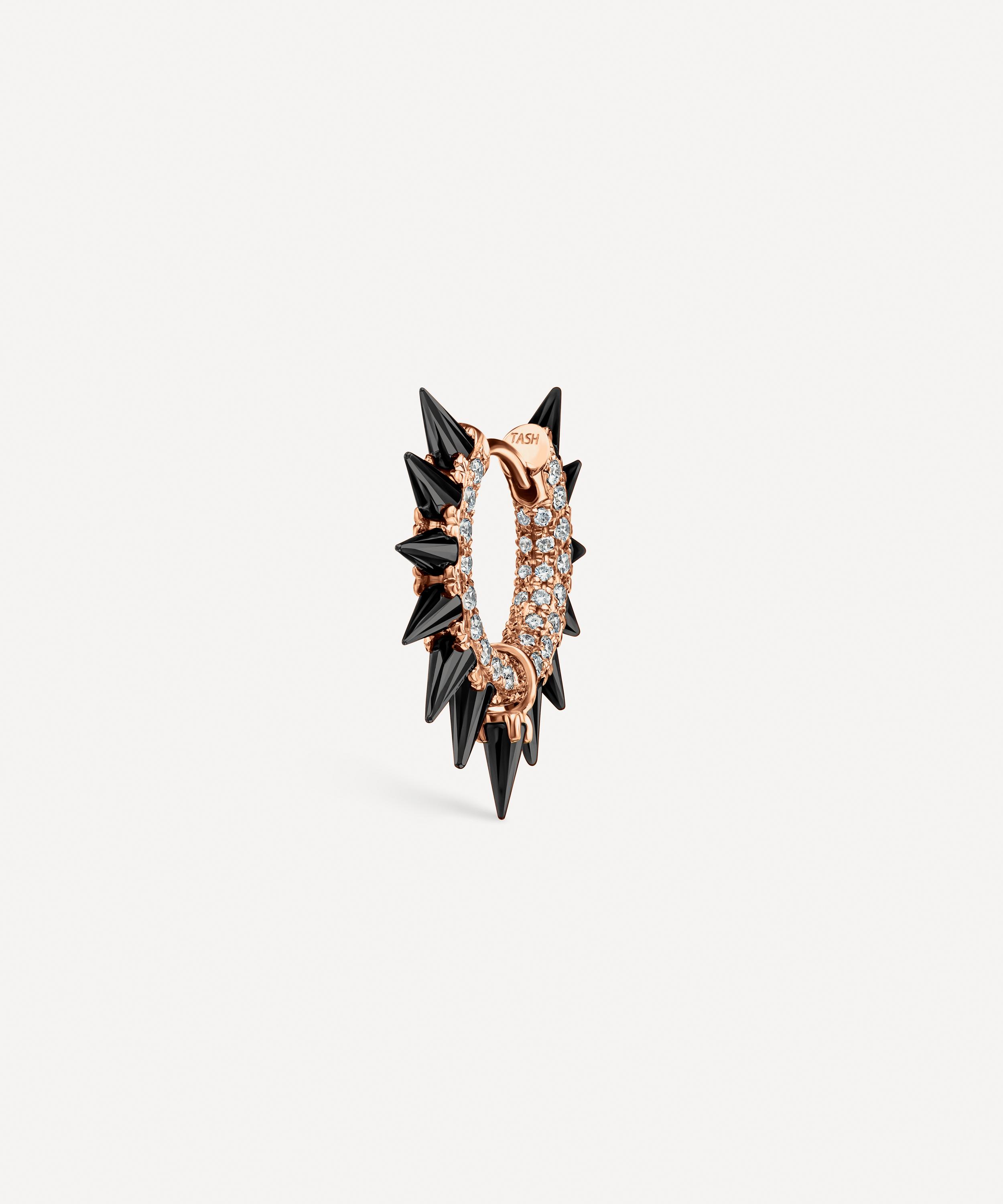 Maria Tash - 18ct Rose Gold Black Moissanite Mohawk and Diamond 8mm Hoop Earring