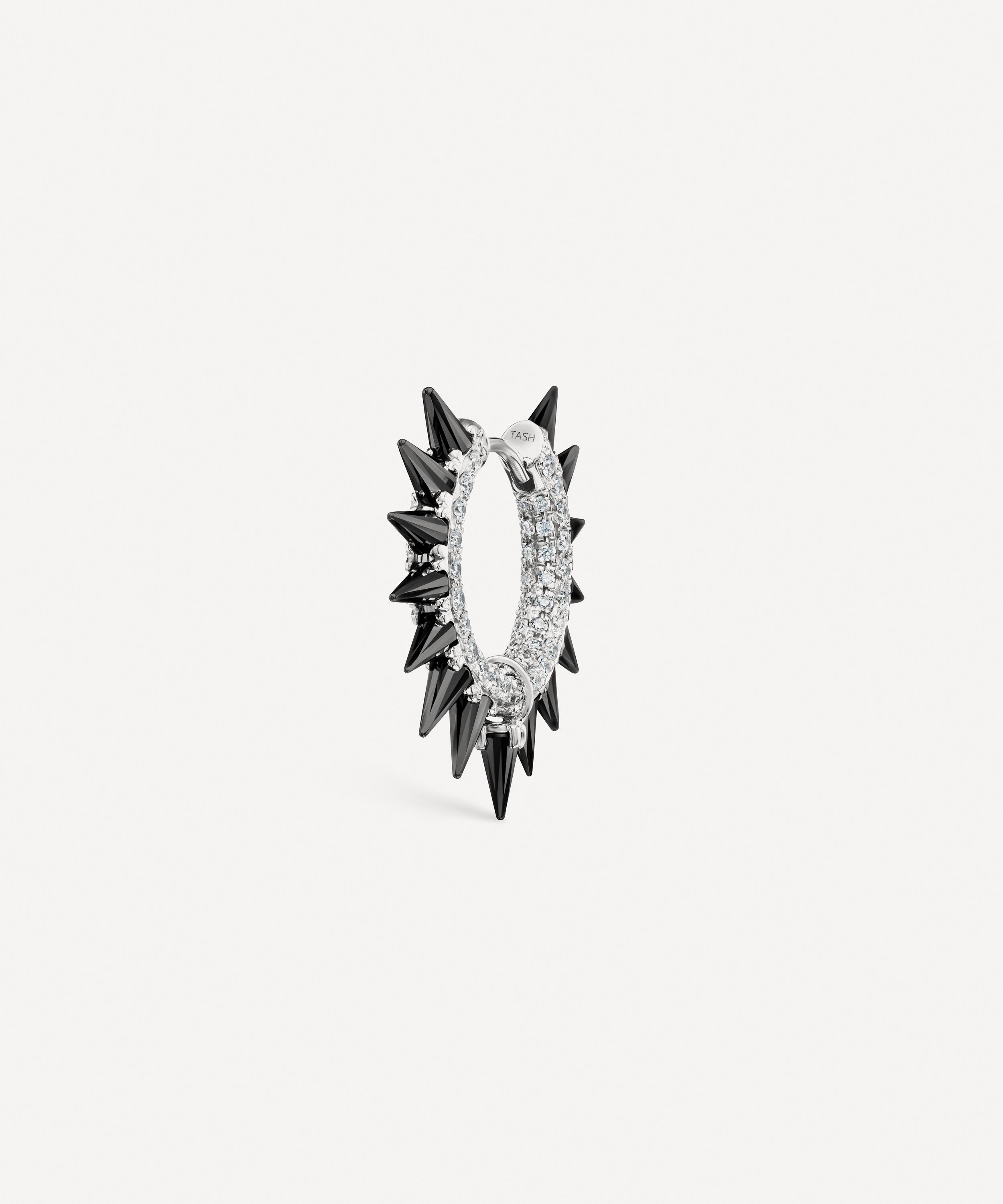 Maria Tash - 18ct 9.5mm Black Moissanite Mohawk and Diamond Pave Hoop Earring image number 0