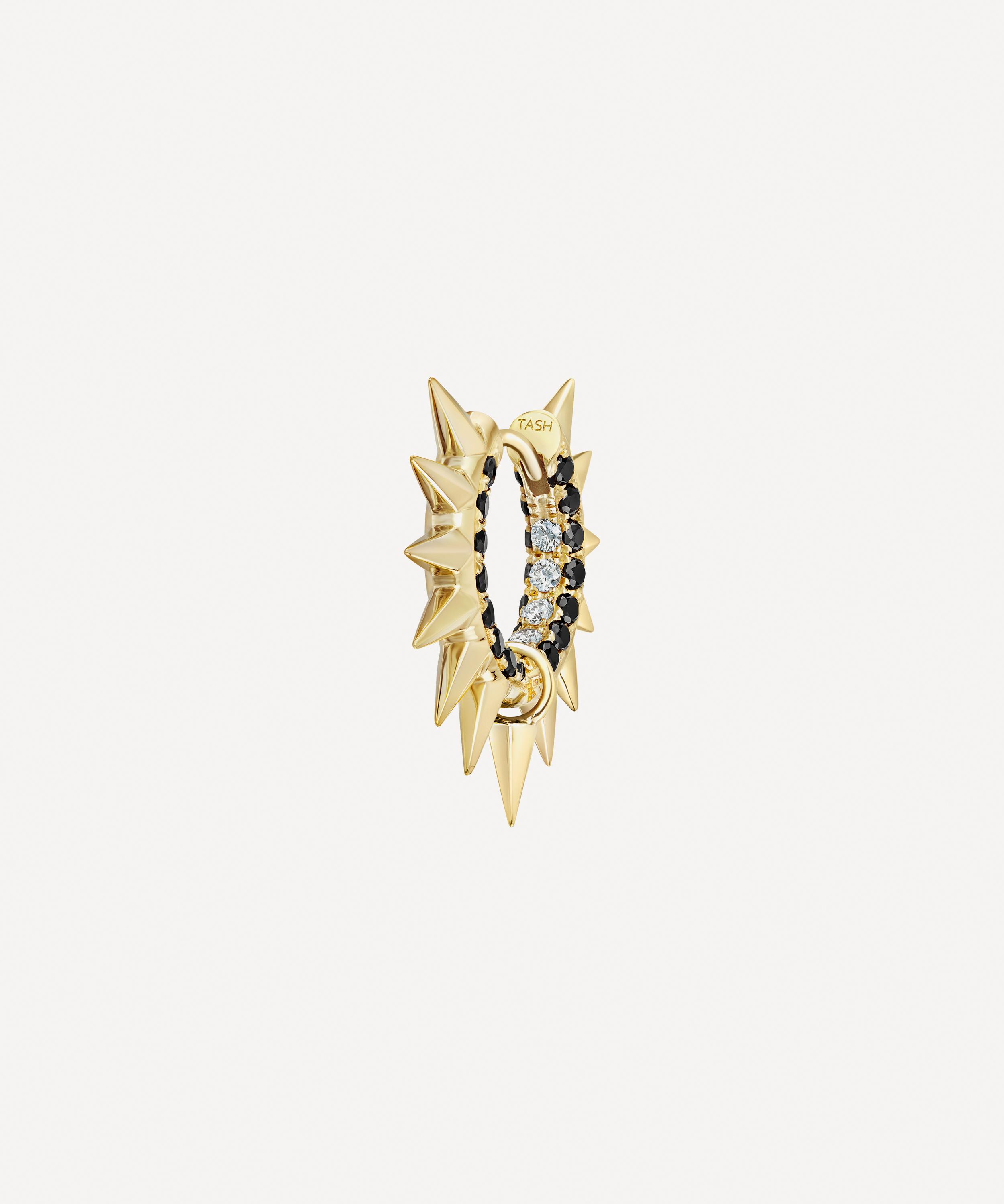 Maria Tash - 18ct 8mm Metal Mohawk with Black and White Diamond Pave Hoop Earring image number 0