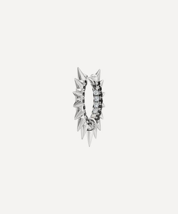 Maria Tash - 18ct 9.5mm Metal Mohawk with Black and White Diamond Pave Hoop Earring image number null