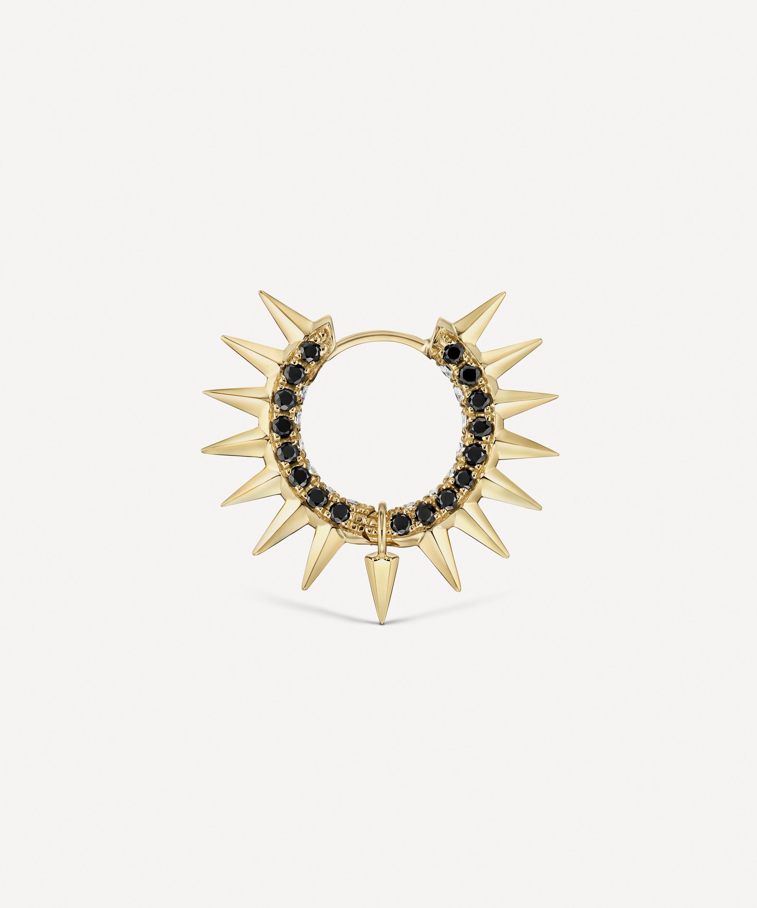 Maria Tash - 18ct 9.5mm Metal Mohawk with Black and White Diamond Pave Hoop Earring image number 2