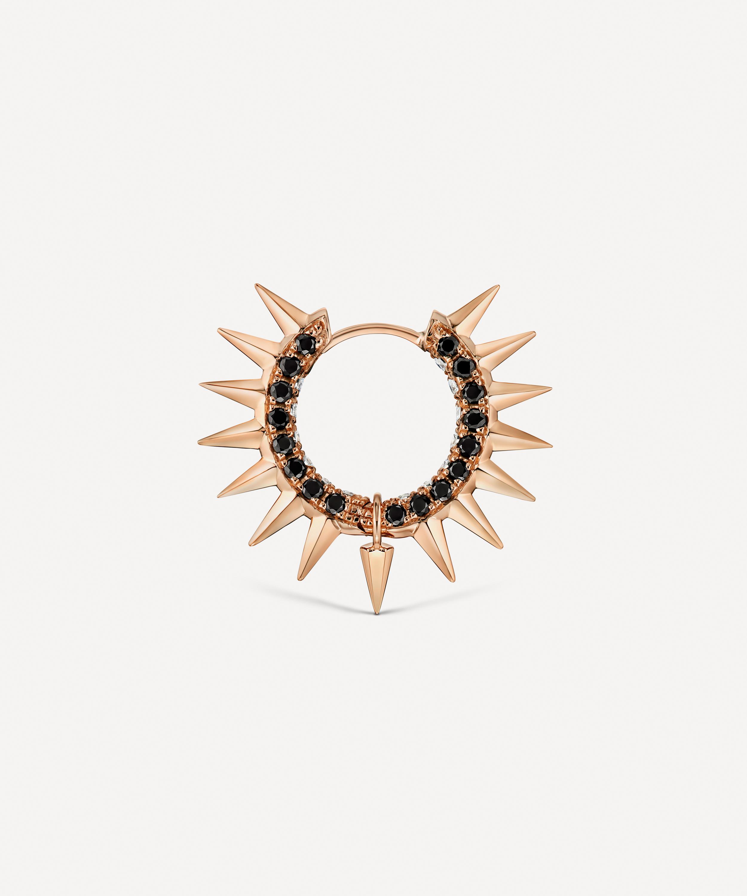 Maria Tash - 18ct 9.5mm Metal Mohawk with Black and White Diamond Pave Hoop Earring image number 2