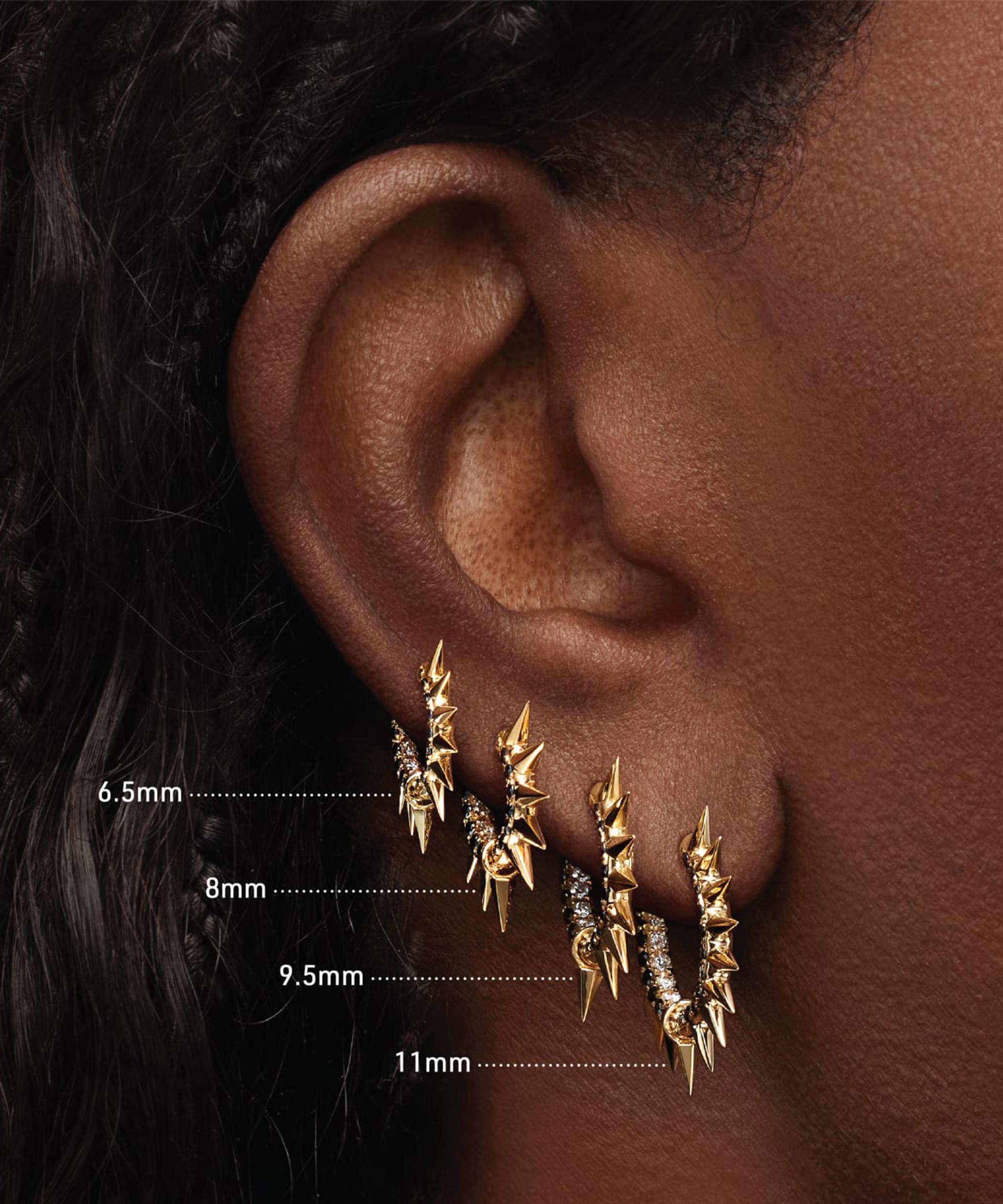 Maria Tash - 18ct 11mm Metal Mohawk with Black and White Diamond Pave Hoop Earring image number 1