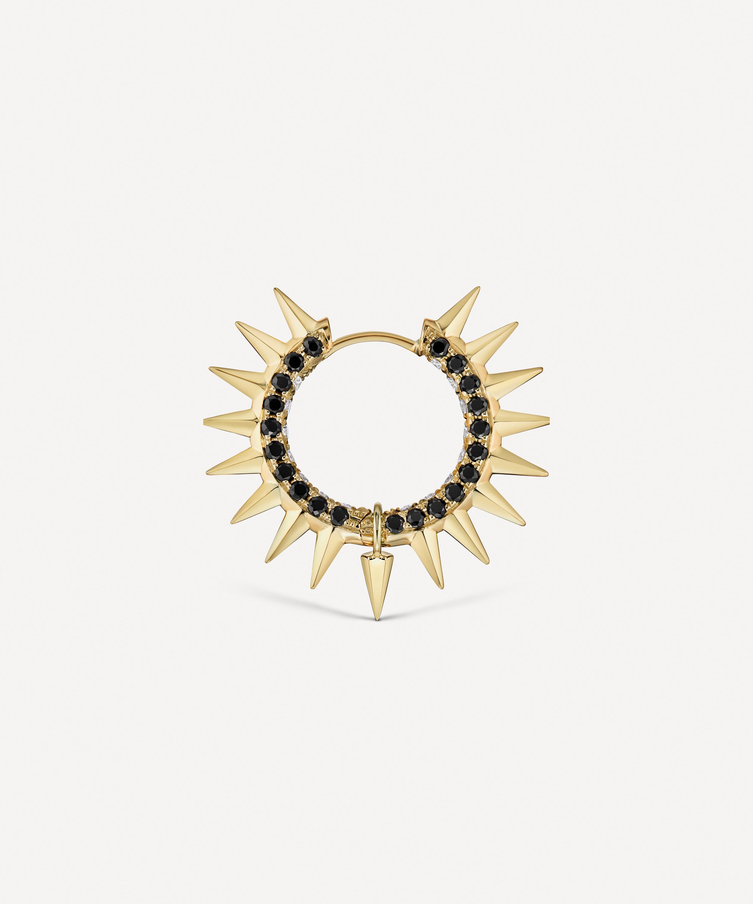 Maria Tash - 18ct 11mm Metal Mohawk with Black and White Diamond Pave Hoop Earring image number 2