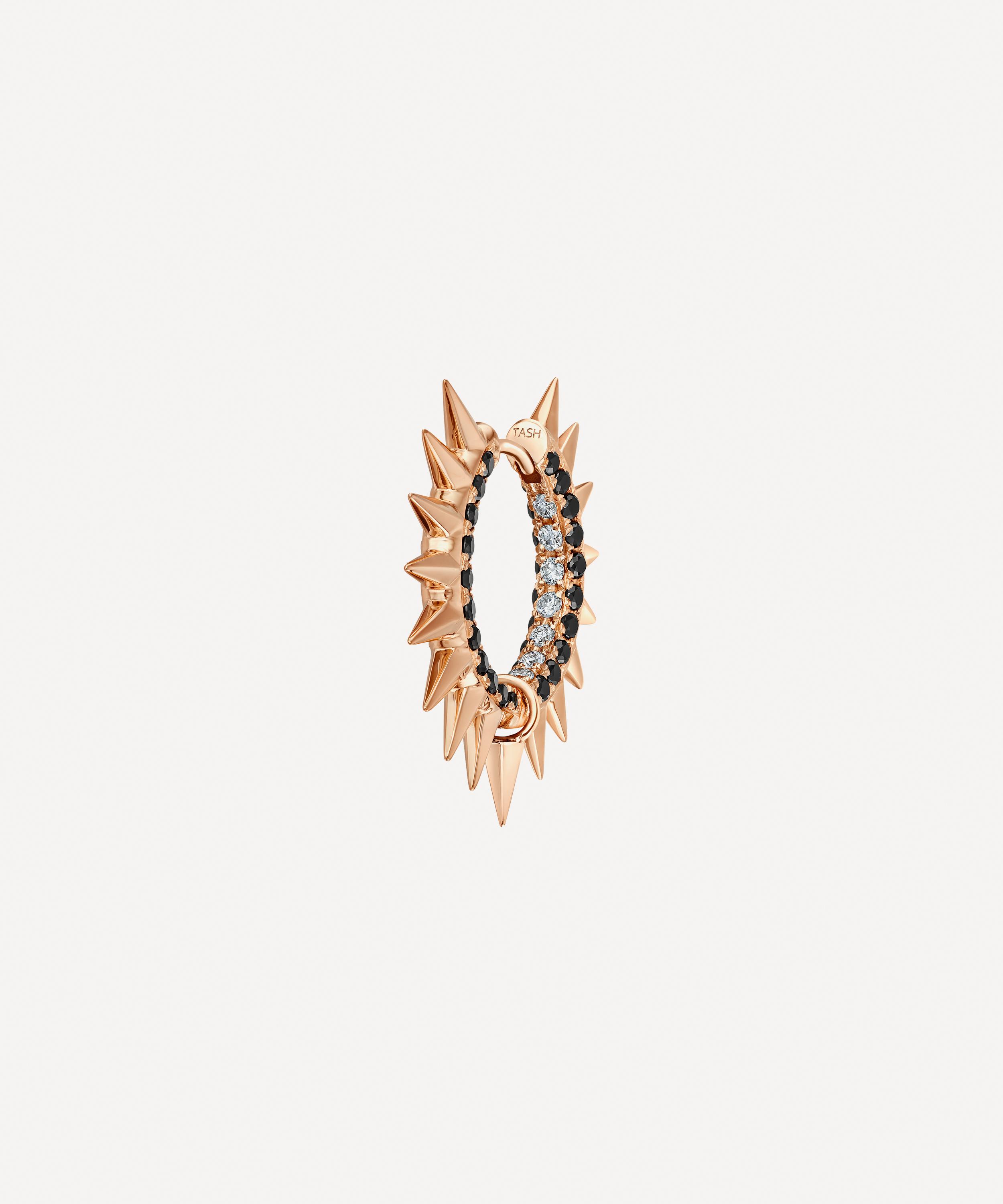 Maria Tash - 18ct 11mm Metal Mohawk with Black and White Diamond Pave Hoop Earring image number 0
