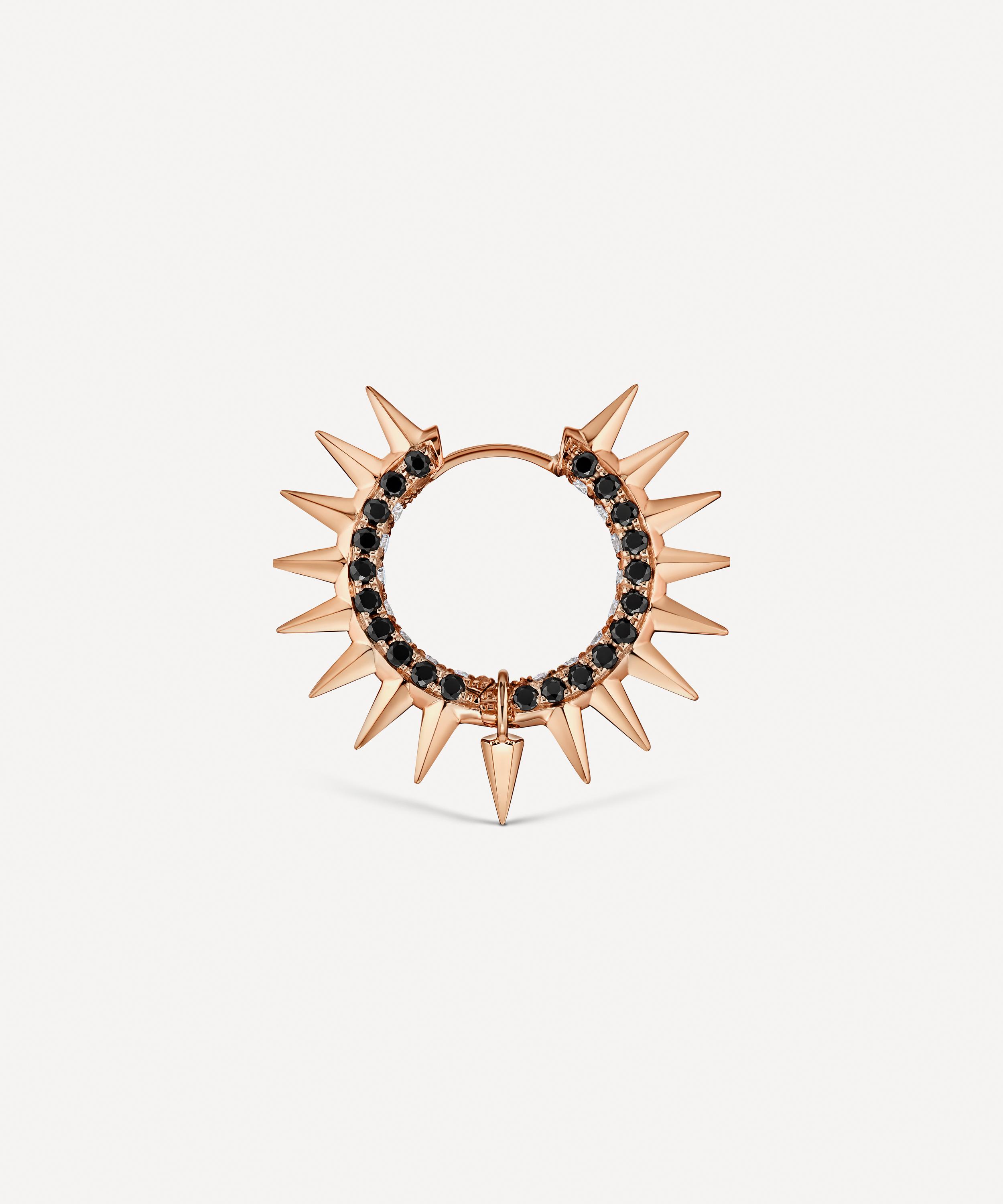 Maria Tash - 18ct 11mm Metal Mohawk with Black and White Diamond Pave Hoop Earring image number 2
