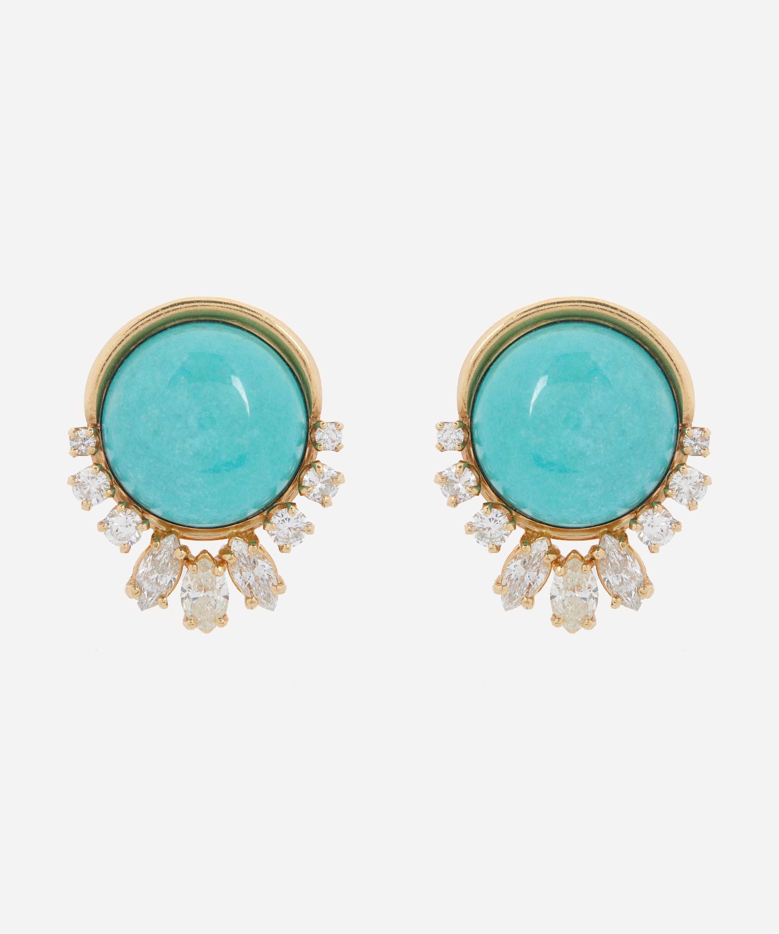 Kojis - 14ct Gold Vintage Turquoise and Diamond Stud Earrings image number 0