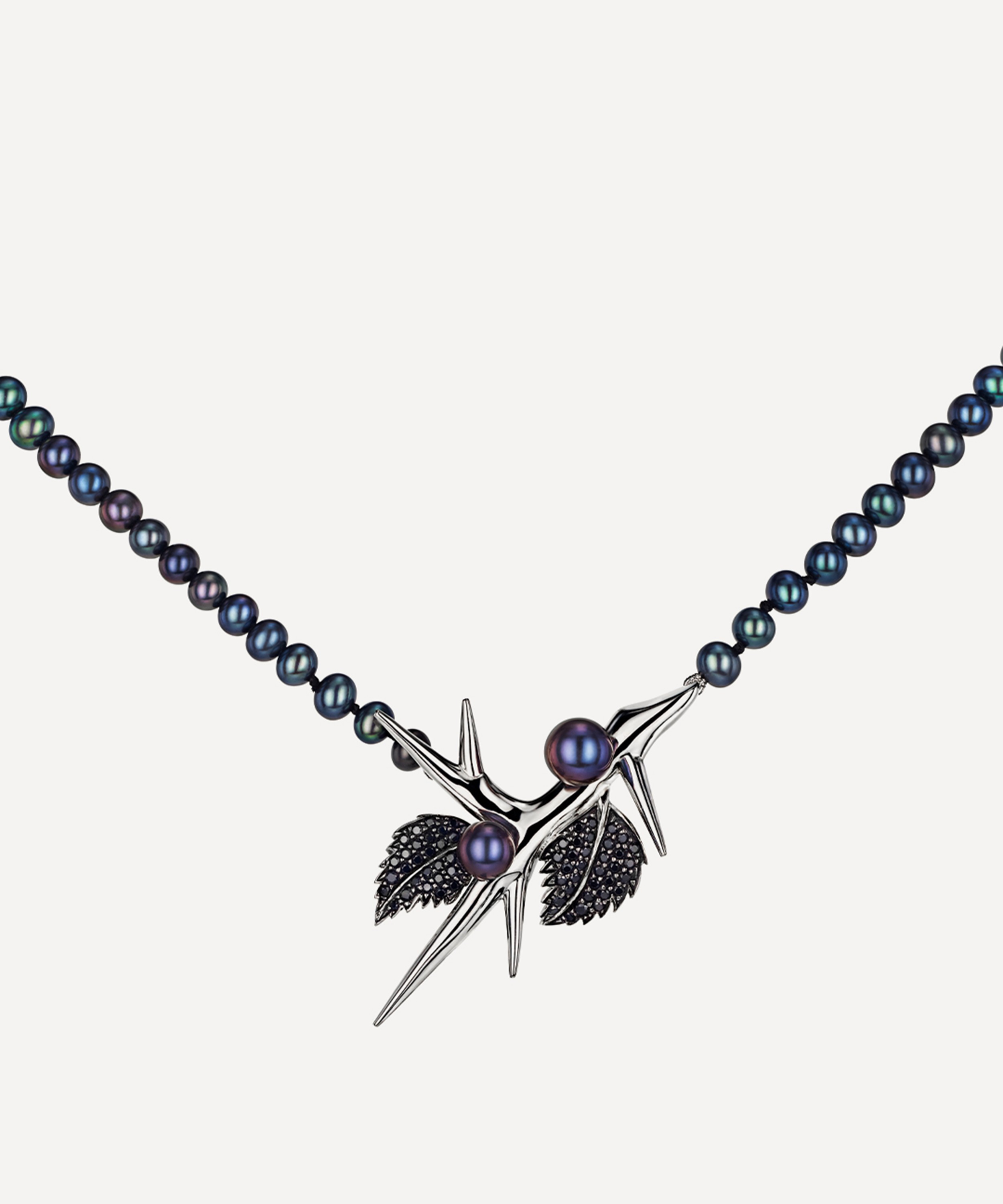 Shaun Leane - Sterling Silver Blackthorn Double Leaf and Pearl Pendant Necklace image number 0