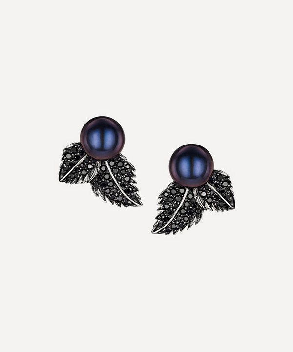 Shaun Leane - Sterling Silver Blackthorn Double Leaf and Pearl Stud Earrings image number null