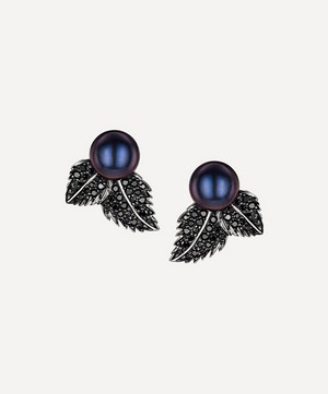Shaun Leane - Sterling Silver Blackthorn Double Leaf and Pearl Stud Earrings image number 0
