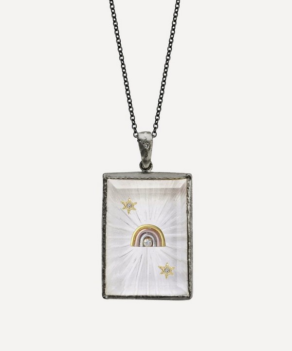 Acanthus - Oxidised Silver Tag Rainbow Quartz Amulet Pendant Necklace image number null