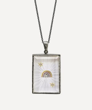 Acanthus - Oxidised Silver Tag Rainbow Quartz Amulet Pendant Necklace image number 0