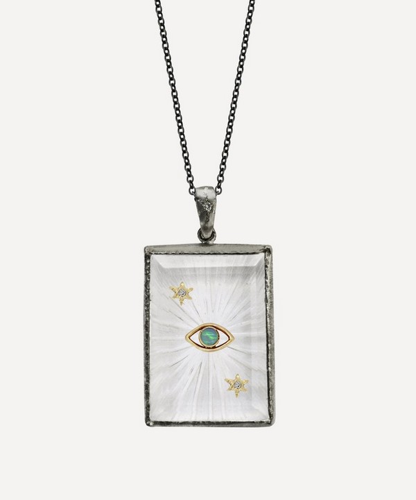 Acanthus - Oxidised Silver Opal Eye and Quartz Tag Amulet Pendant Necklace image number null