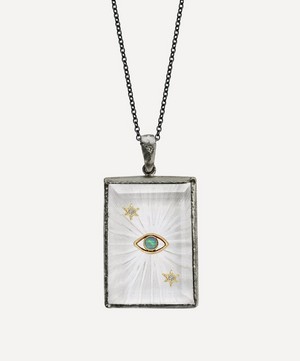 Acanthus - Oxidised Silver Opal Eye and Quartz Tag Amulet Pendant Necklace image number 0