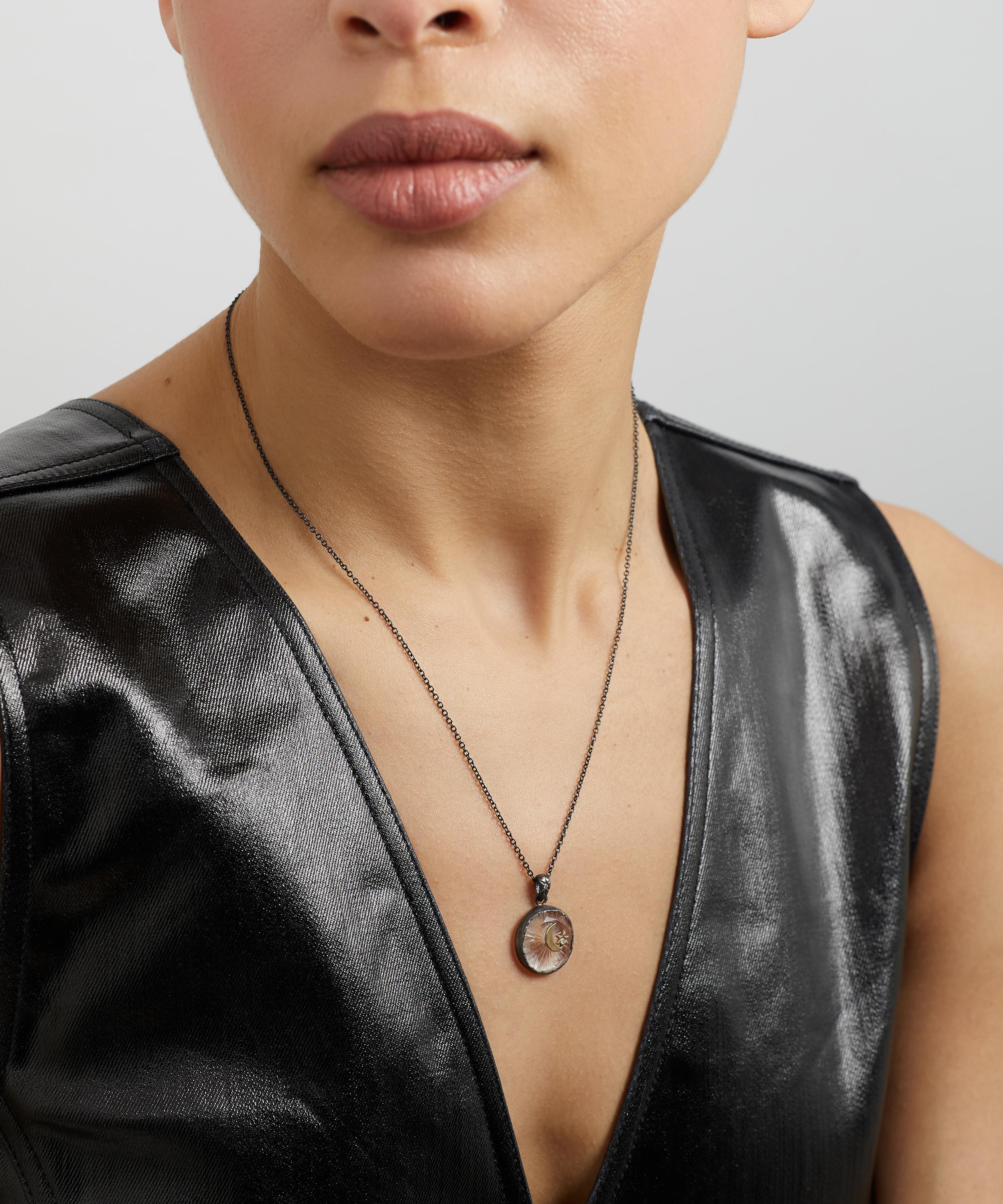 Acanthus - Oxidised Silver Crescent Star Triangle Quartz Amulet Pendant Necklace image number 0
