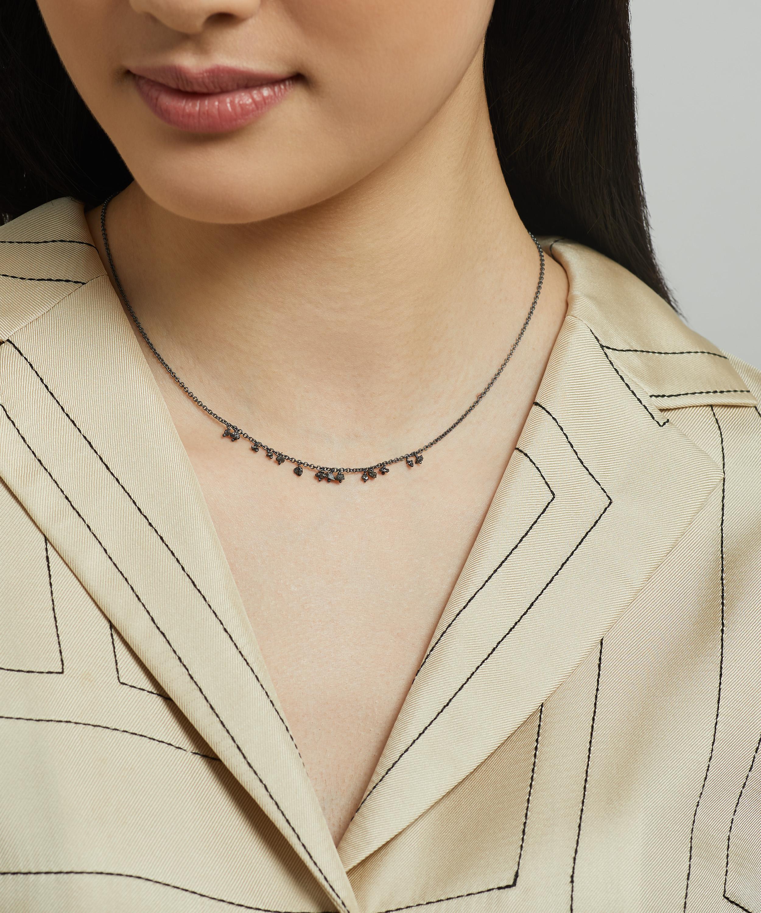 Stephanie Schneider - Oxidised Silver Black Diamond Woven Chain Necklace image number 1