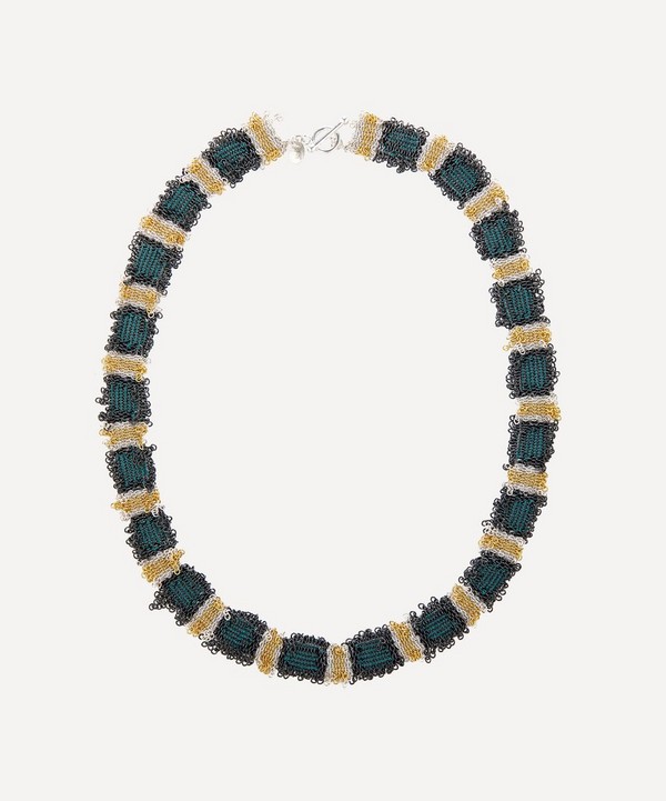 Stephanie Schneider - Mixed Metal Black and Green Woven Chain Necklace image number null